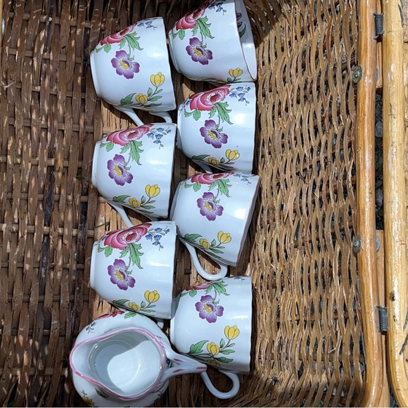 Spode Marlborough Sprays Floral Teacups and Creamer Holder - Picture 3 of 4
